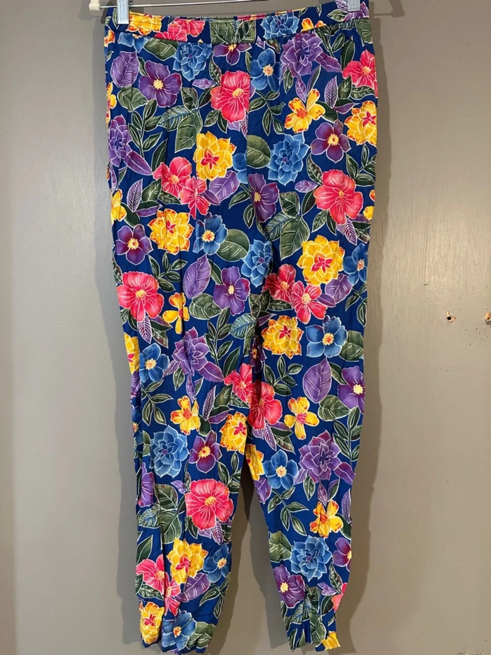 Vintage Bechamel Petite Navy Floral Cropped Pants Colorful Retro Capri - Picture 5 of 8